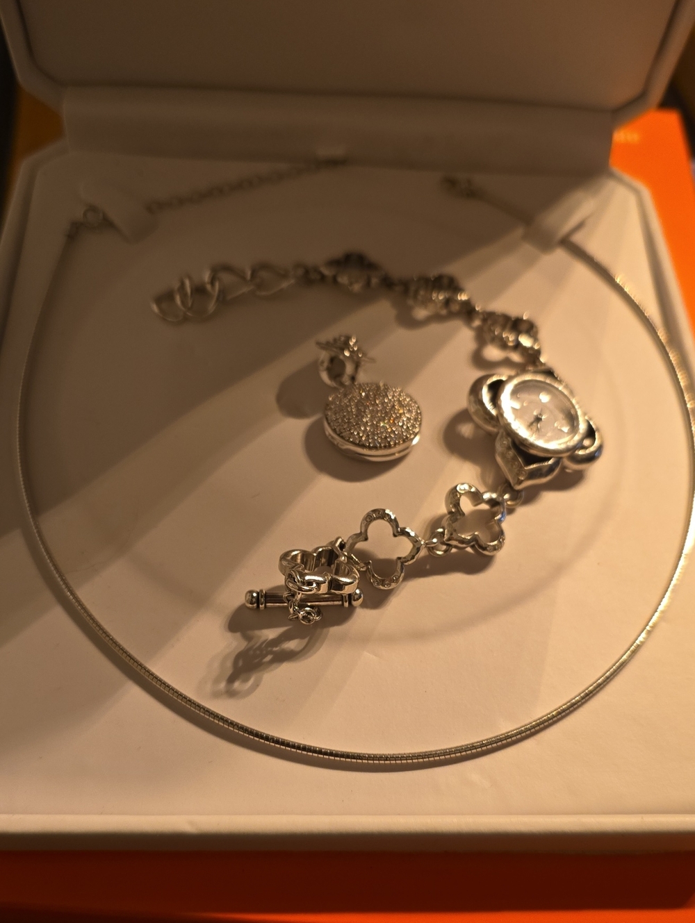 Brighton Silver Floral Link Watch Necklace Set - Unbranded